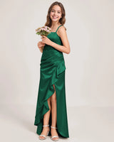 Emerald Green Satin Sheath Girls Formal Dress Front View