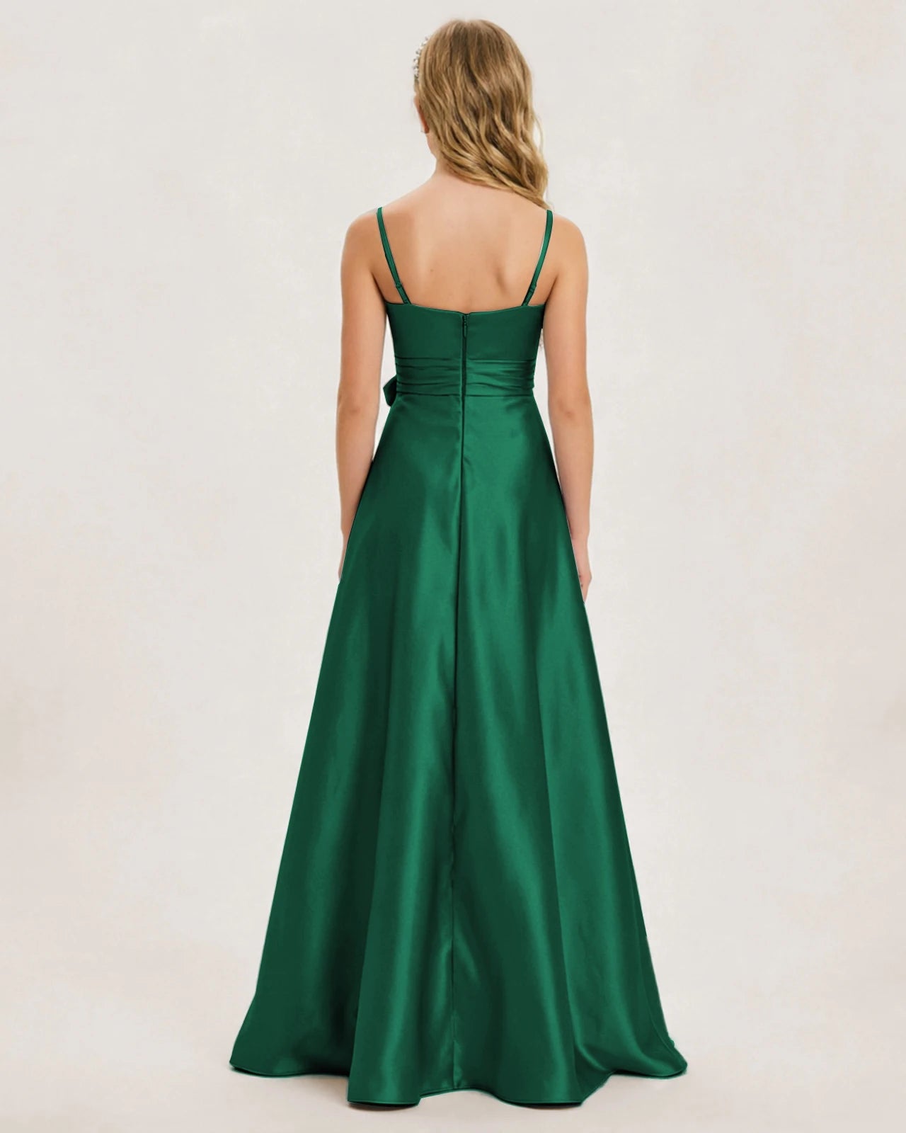 Emerald Green Satin Junior Bridesmaid Dress