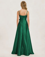 Emerald Green Satin A-line Junior Bridesmaid Dress Back View