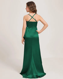 Dideyttawl Girls Formal Dress with Slit Ruffles Satin  Formal Gowns for Girls