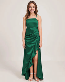 Dideyttawl Girls Formal Dress with Slit Ruffles Satin  Formal Gowns for Girls