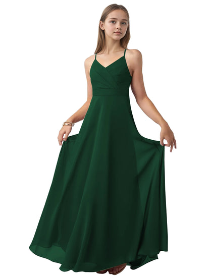 dideyttawl V-Neck Junior Bridesmaid Dress Spaghetti Straps Pleated Chiffon A-Line Flower Girl Dress 2510