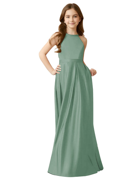 dideyttawl A-Line Junior Bridesmaid Dresses Halter Flower Girls Dress Satin Adjustable Straps Formal Gown 2532