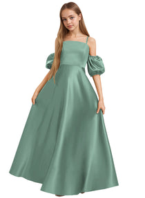 Dideyttawl Cold Shoulder Junior Bridesmaid Dress Satin Girls Pageant Gown 2525