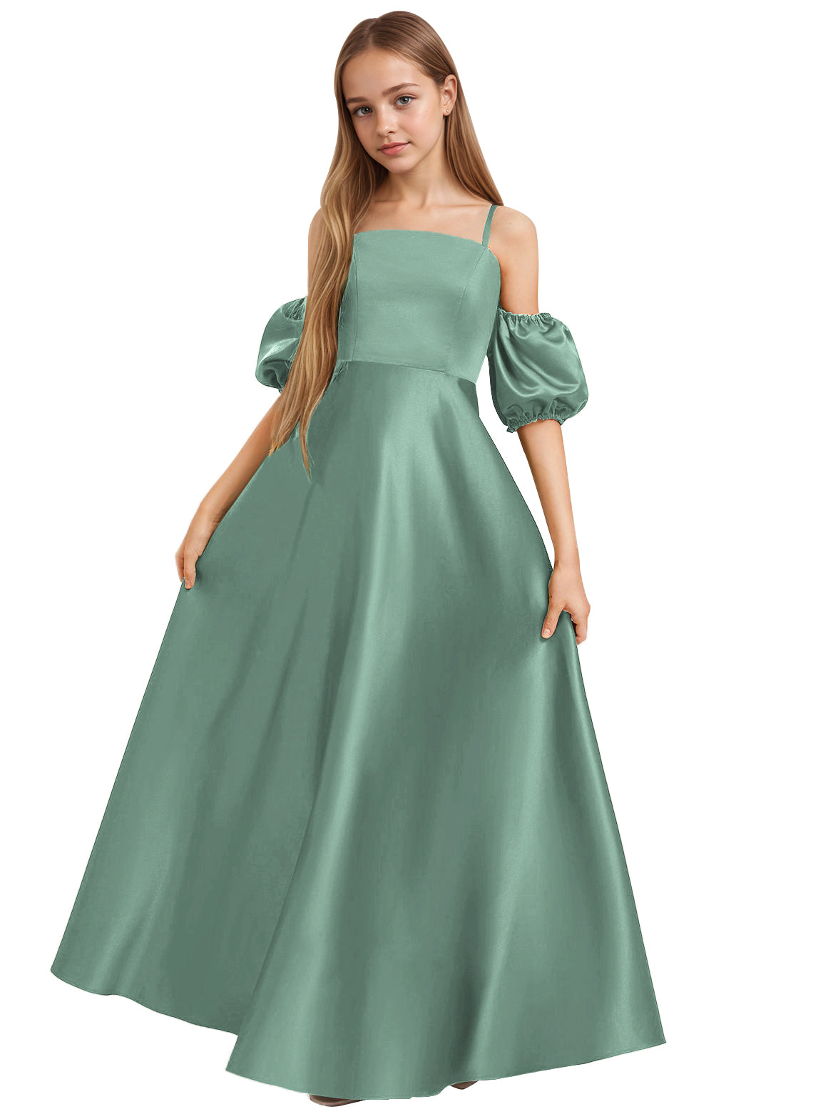 Dideyttawl Cold Shoulder Junior Bridesmaid Dress Satin Girls Pageant Gown 2525