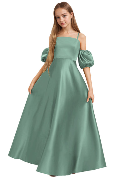 dideyttawl Girls A-Line Cold Shoulder Junior Bridesmaid Dress Silk Satin Flower Girl Dress 2525