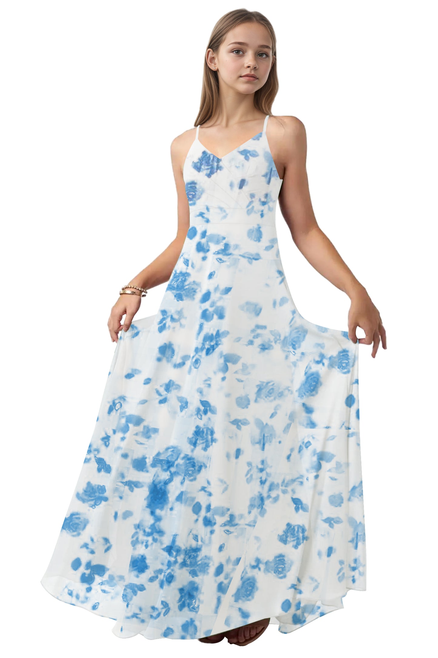 dideyttawl V-Neck Junior Bridesmaid Dress Spaghetti Straps Pleated Chiffon A-Line Flower Girl Dress 2510