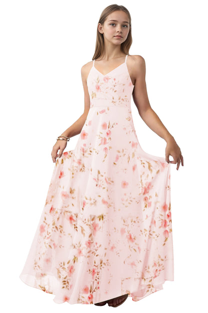 dideyttawl V-Neck Junior Bridesmaid Dress Spaghetti Straps Pleated Chiffon A-Line Flower Girl Dress 2510