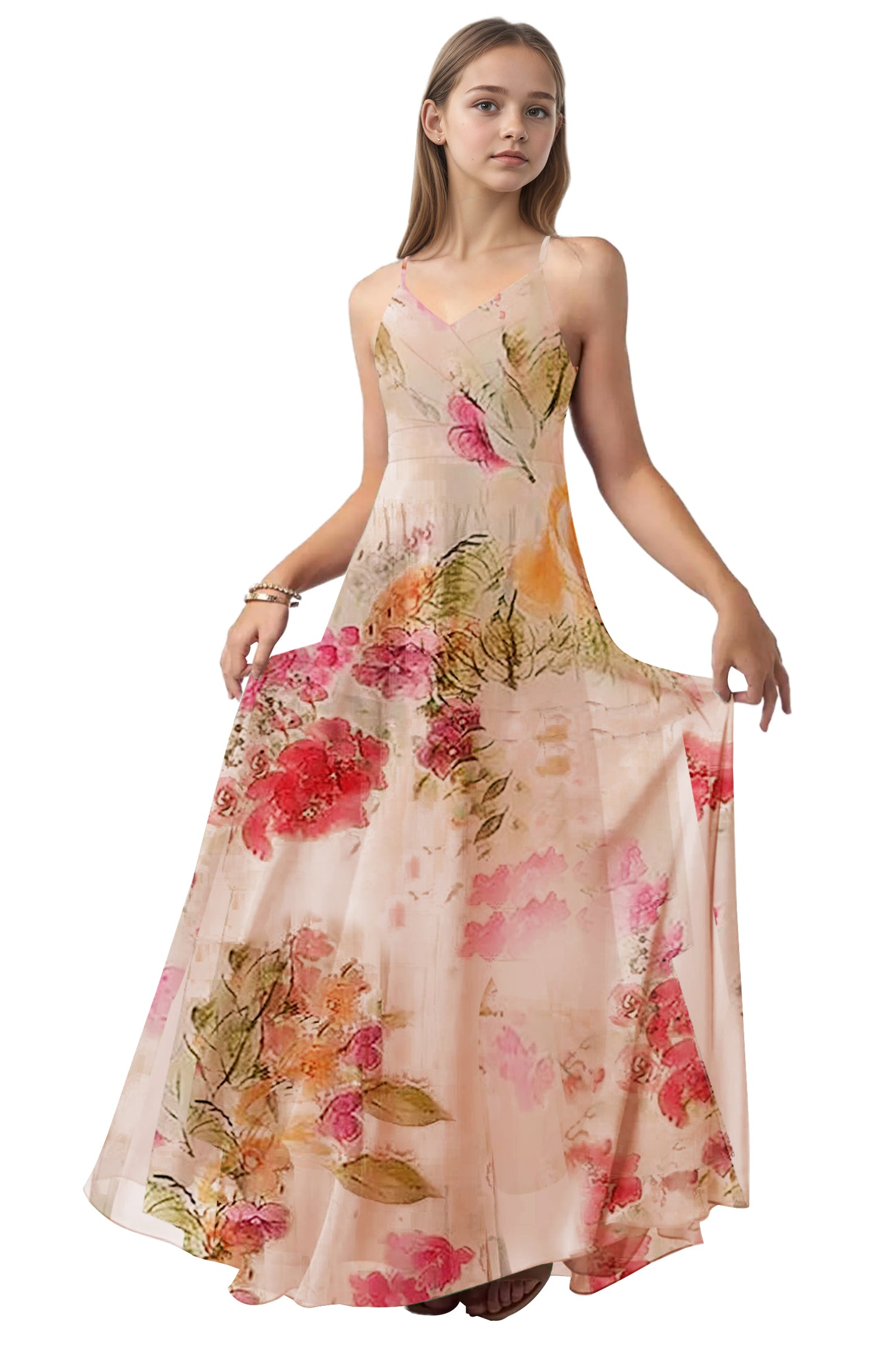 dideyttawl V-Neck Junior Bridesmaid Dress Spaghetti Straps Pleated Chiffon A-Line Flower Girl Dress 2510