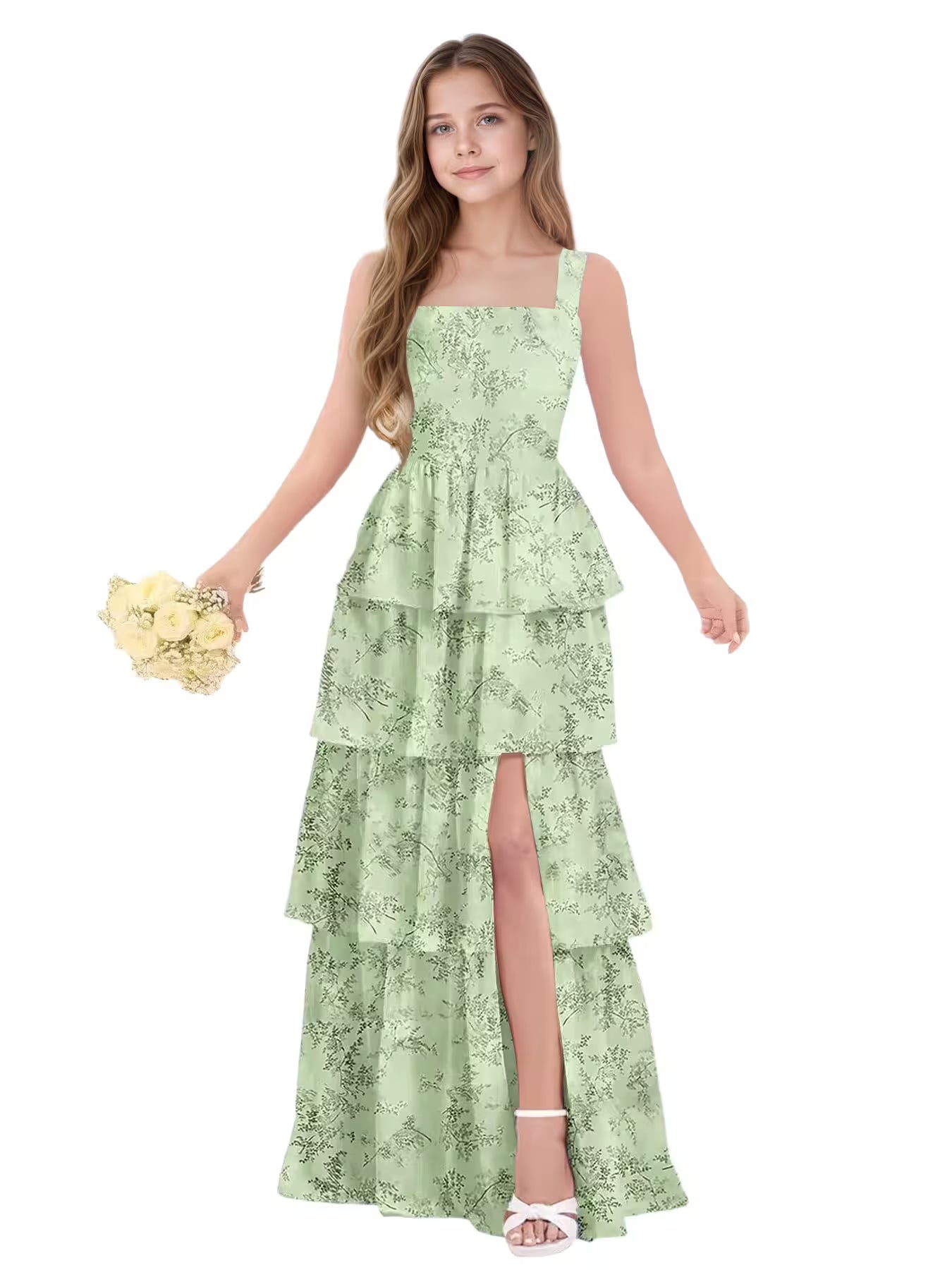 Floral GreenJunior Bridesmaid Dress for Girls