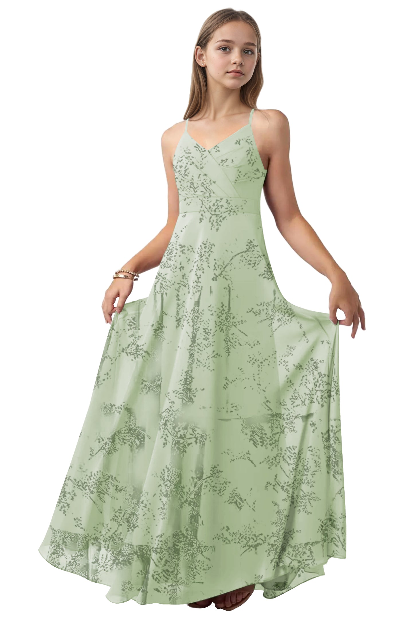 dideyttawl V-Neck Junior Bridesmaid Dress Spaghetti Straps Pleated Chiffon A-Line Flower Girl Dress 2510