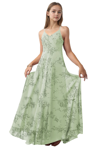 dideyttawl V-Neck Junior Bridesmaid Dress Spaghetti Straps Pleated Chiffon A-Line Flower Girl Dress 2510