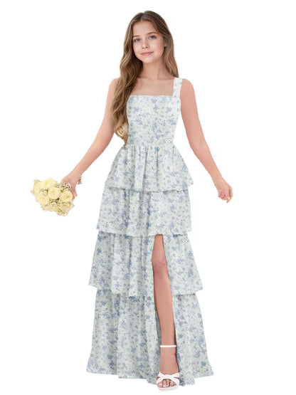 Floral LightBlue Junior Bridesmaid Dress for Girls