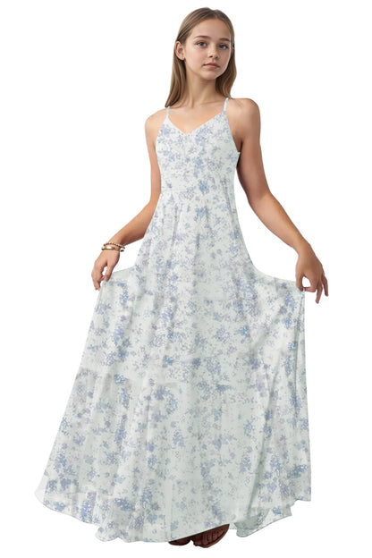 dideyttawl V-Neck Junior Bridesmaid Dress Spaghetti Straps Pleated Chiffon A-Line Flower Girl Dress 2510