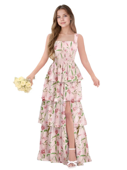 Floral Peach Junior Bridesmaid Dress for Girls