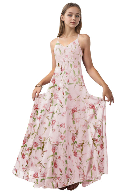 dideyttawl V-Neck Junior Bridesmaid Dress Spaghetti Straps Pleated Chiffon A-Line Flower Girl Dress 2510