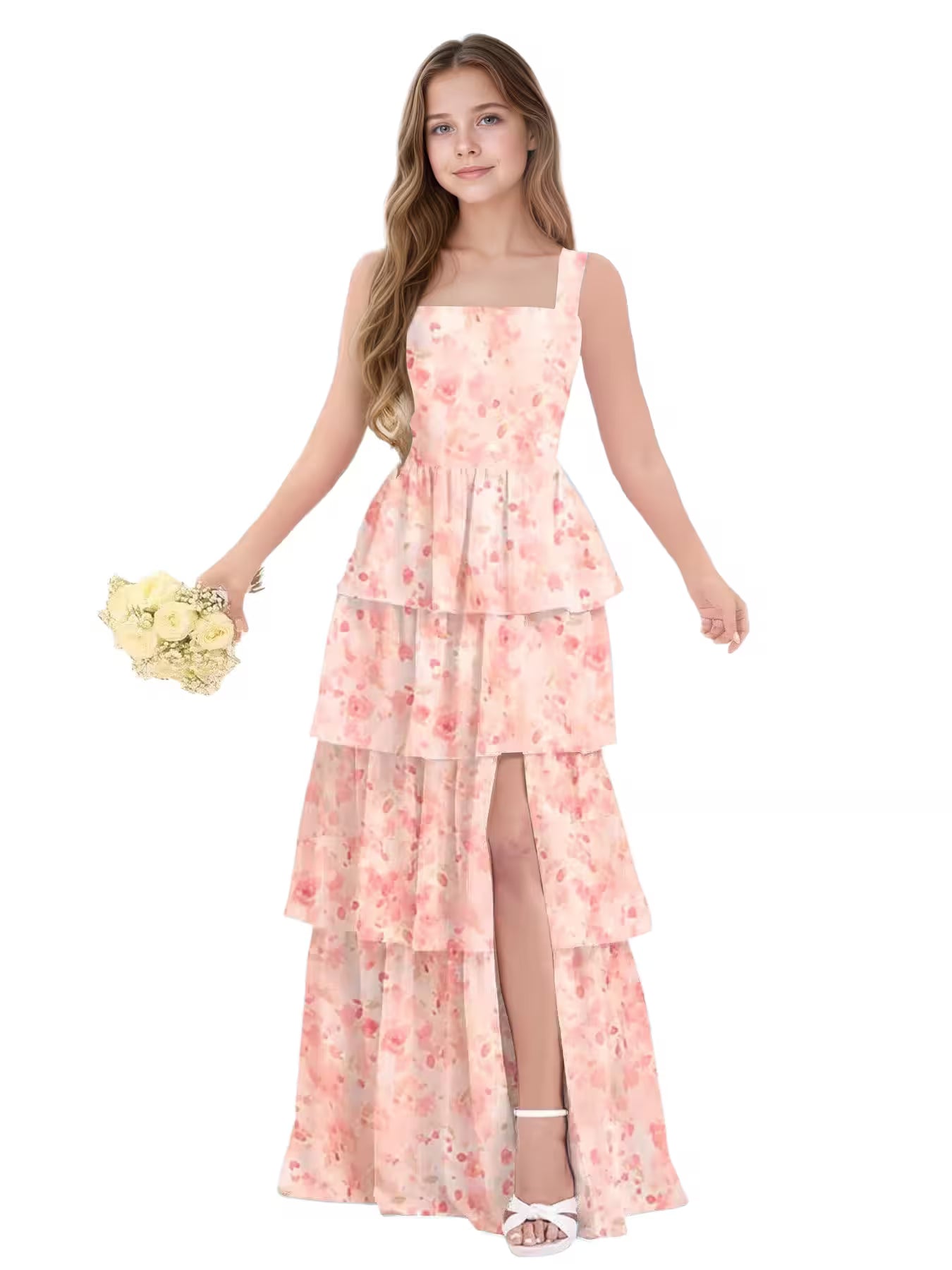 Floral Pink Junior Bridesmaid Dress for Girls