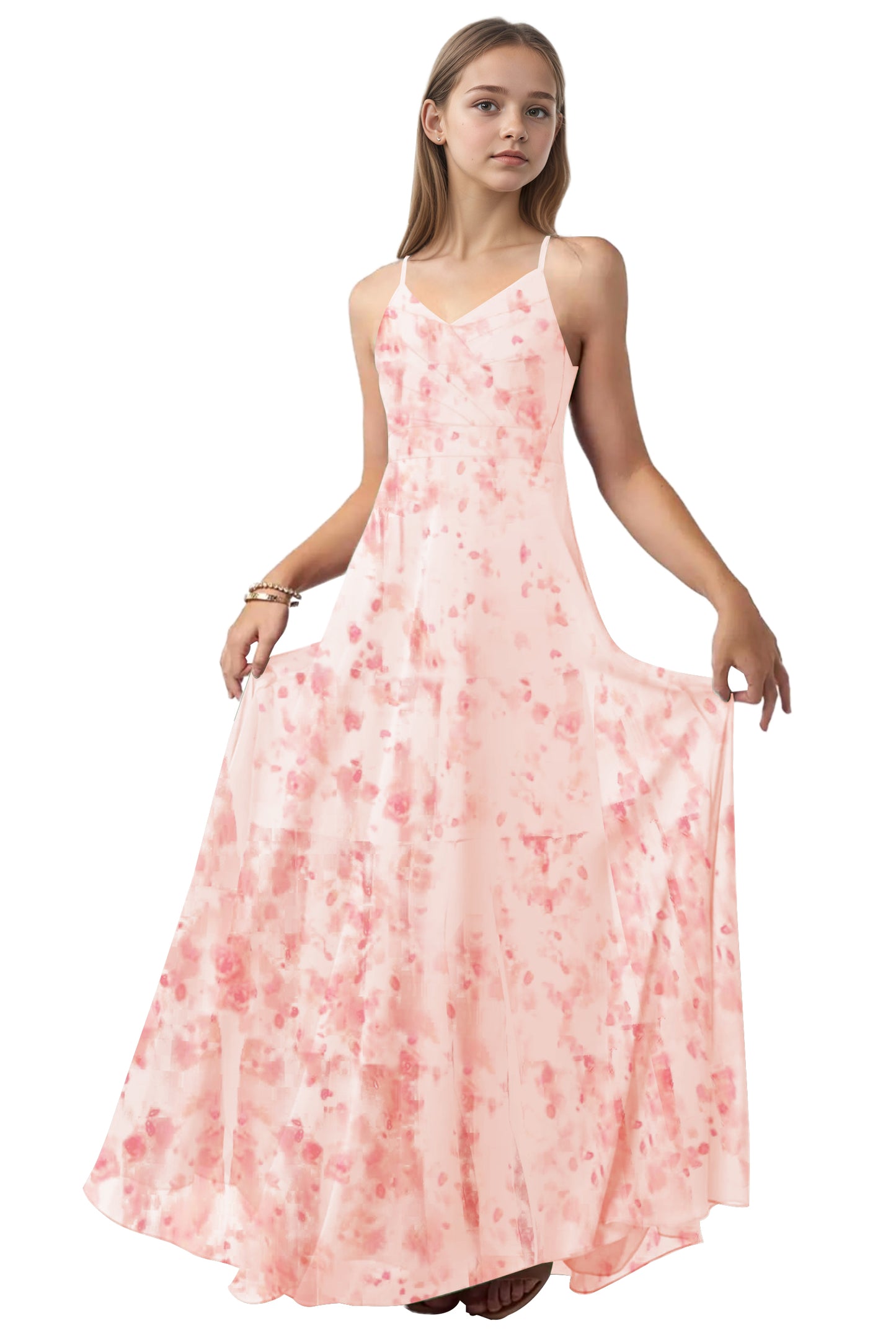 dideyttawl V-Neck Junior Bridesmaid Dress Spaghetti Straps Pleated Chiffon A-Line Flower Girl Dress 2510