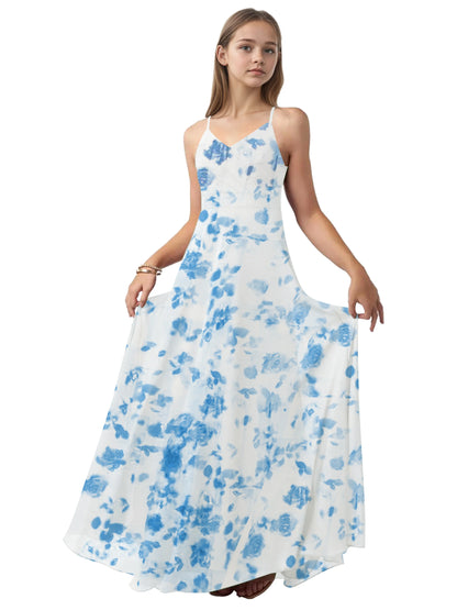 dideyttawl V-Neck Junior Bridesmaid Dress Spaghetti Straps Pleated Chiffon A-Line Flower Girl Dress 2510