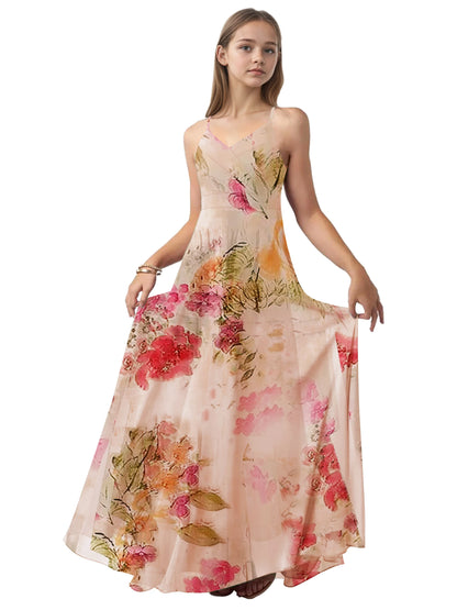 dideyttawl V-Neck Junior Bridesmaid Dress Spaghetti Straps Pleated Chiffon A-Line Flower Girl Dress 2510