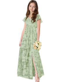Dideyttawl Chiffon Junior Bridesmaid Dresses Ruffle Sleeves Party Gown 2506