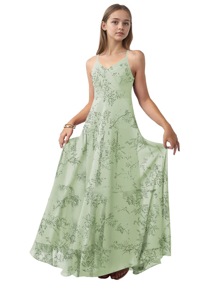 dideyttawl V-Neck Junior Bridesmaid Dress Spaghetti Straps Pleated Chiffon A-Line Flower Girl Dress 2510