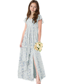 Dideyttawl Chiffon Junior Bridesmaid Dresses Ruffle Sleeves Party Gown 2506