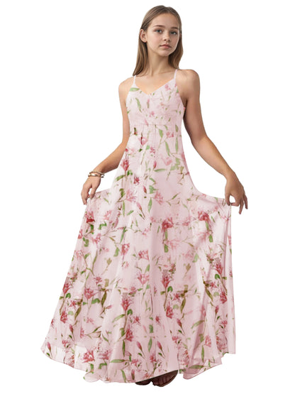 dideyttawl V-Neck Junior Bridesmaid Dress Spaghetti Straps Pleated Chiffon A-Line Flower Girl Dress 2510