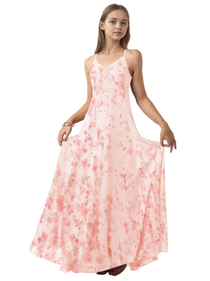 dideyttawl V-Neck Junior Bridesmaid Dress Spaghetti Straps Pleated Chiffon A-Line Flower Girl Dress 2510