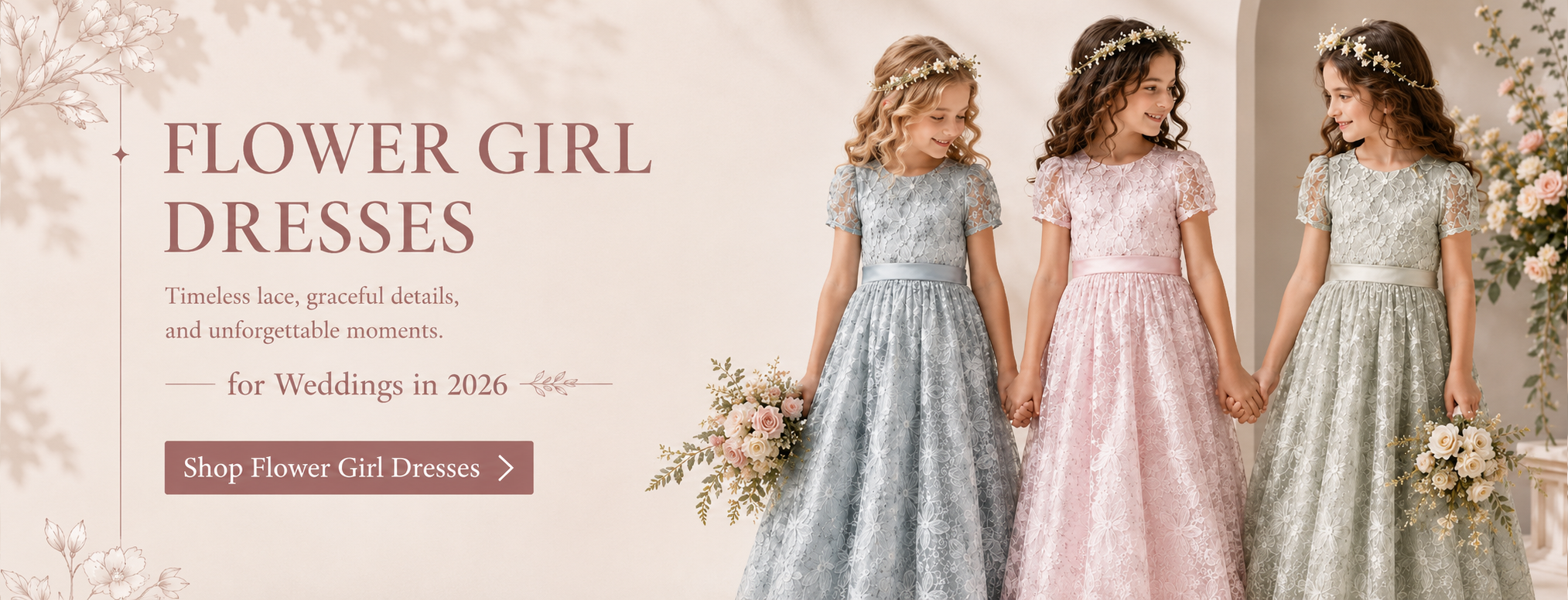 Pastel Lace A-Line Flower Girl Dress Front View.