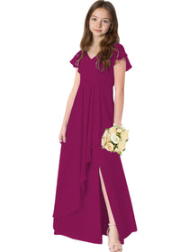 Dideyttawl Chiffon Junior Bridesmaid Dresses Ruffle Sleeves Party Gown 2506