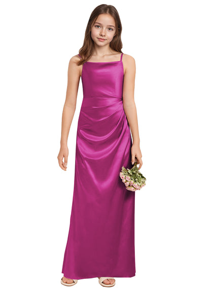 dideyttawl A-Line Junior Bridesmaid Dress Square Neck Pleated Stretch Satin Flower Girl Dress Sleeveless Formal Special Occasion Dress for Wedding 2520