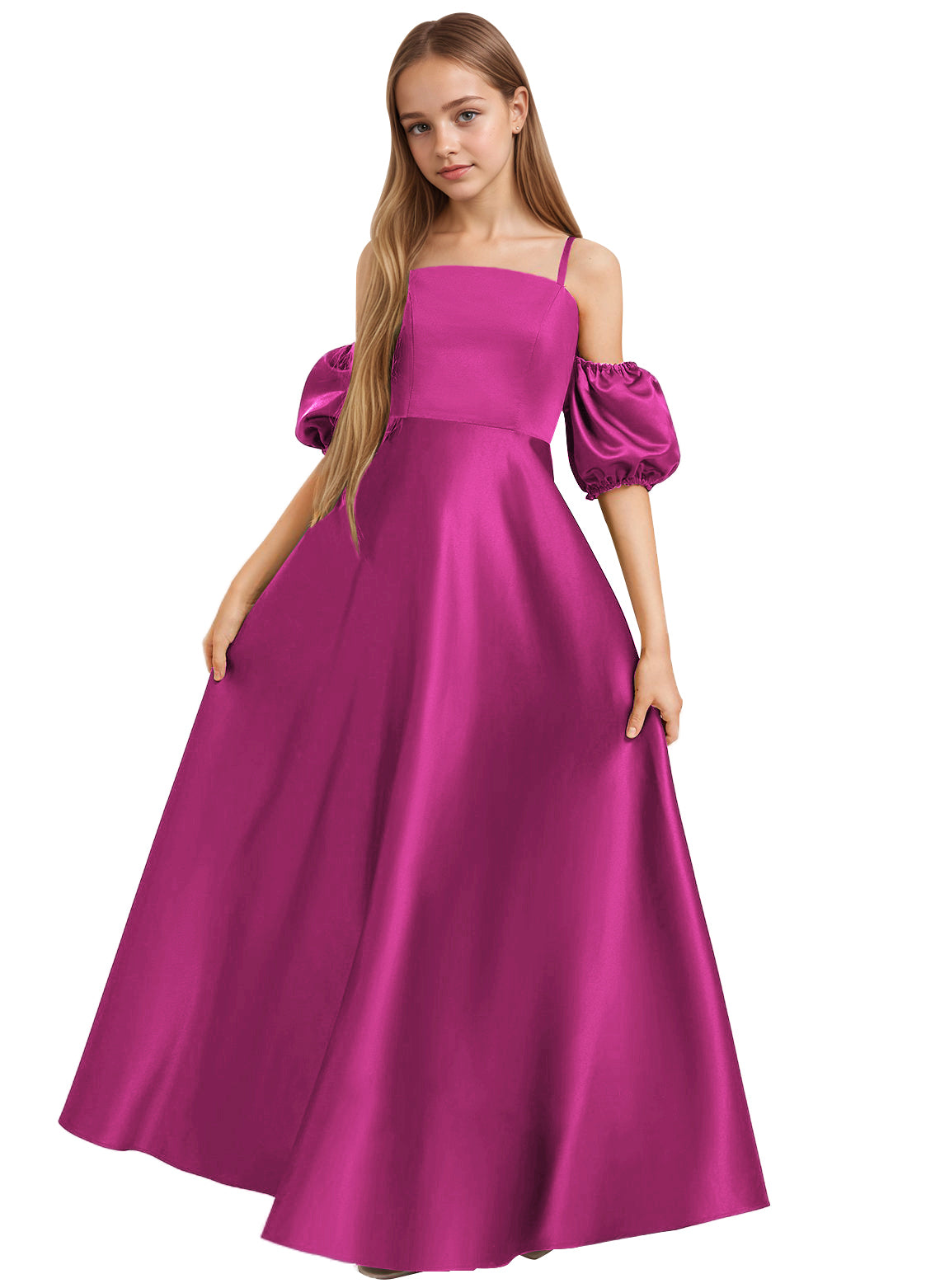Dideyttawl Cold Shoulder Junior Bridesmaid Dress Satin Girls Pageant Gown 2525