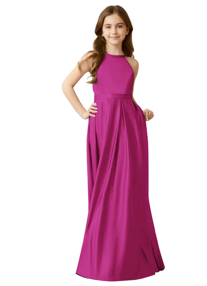 dideyttawl A-Line Junior Bridesmaid Dresses Halter Flower Girls Dress Satin Adjustable Straps Formal Gown 2532