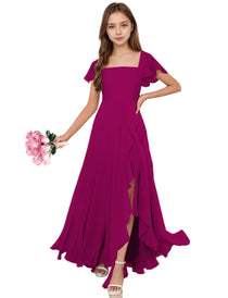 Dideyttawl Chiffon Junior Bridesmaid Dresses Ruffle Sleeve 2508
