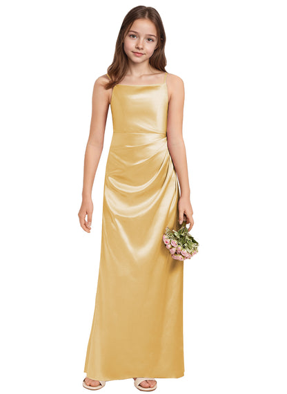 dideyttawl A-Line Junior Bridesmaid Dress Square Neck Pleated Stretch Satin Flower Girl Dress Sleeveless Formal Special Occasion Dress for Wedding 2520