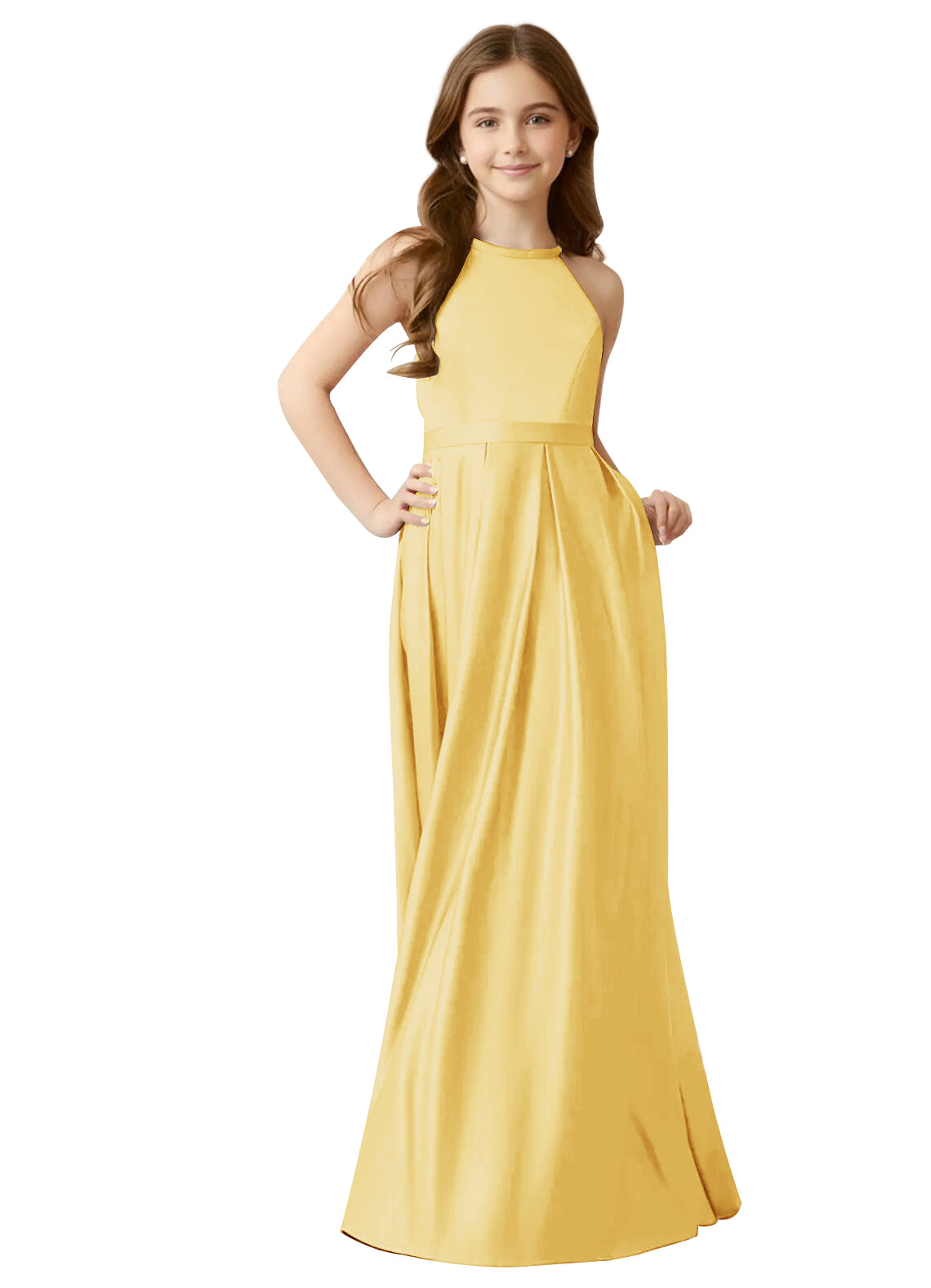 dideyttawl A-Line Junior Bridesmaid Dresses Halter Flower Girls Dress Satin Adjustable Straps Formal Gown 2532