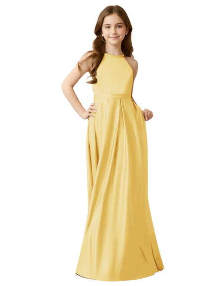 dideyttawl A-Line Junior Bridesmaid Dresses Halter Flower Girls Dress Satin Adjustable Straps Formal Gown 2532