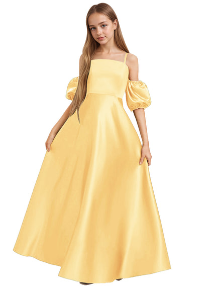 dideyttawl Girls A-Line Cold Shoulder Junior Bridesmaid Dress Silk Satin Flower Girl Dress 2525