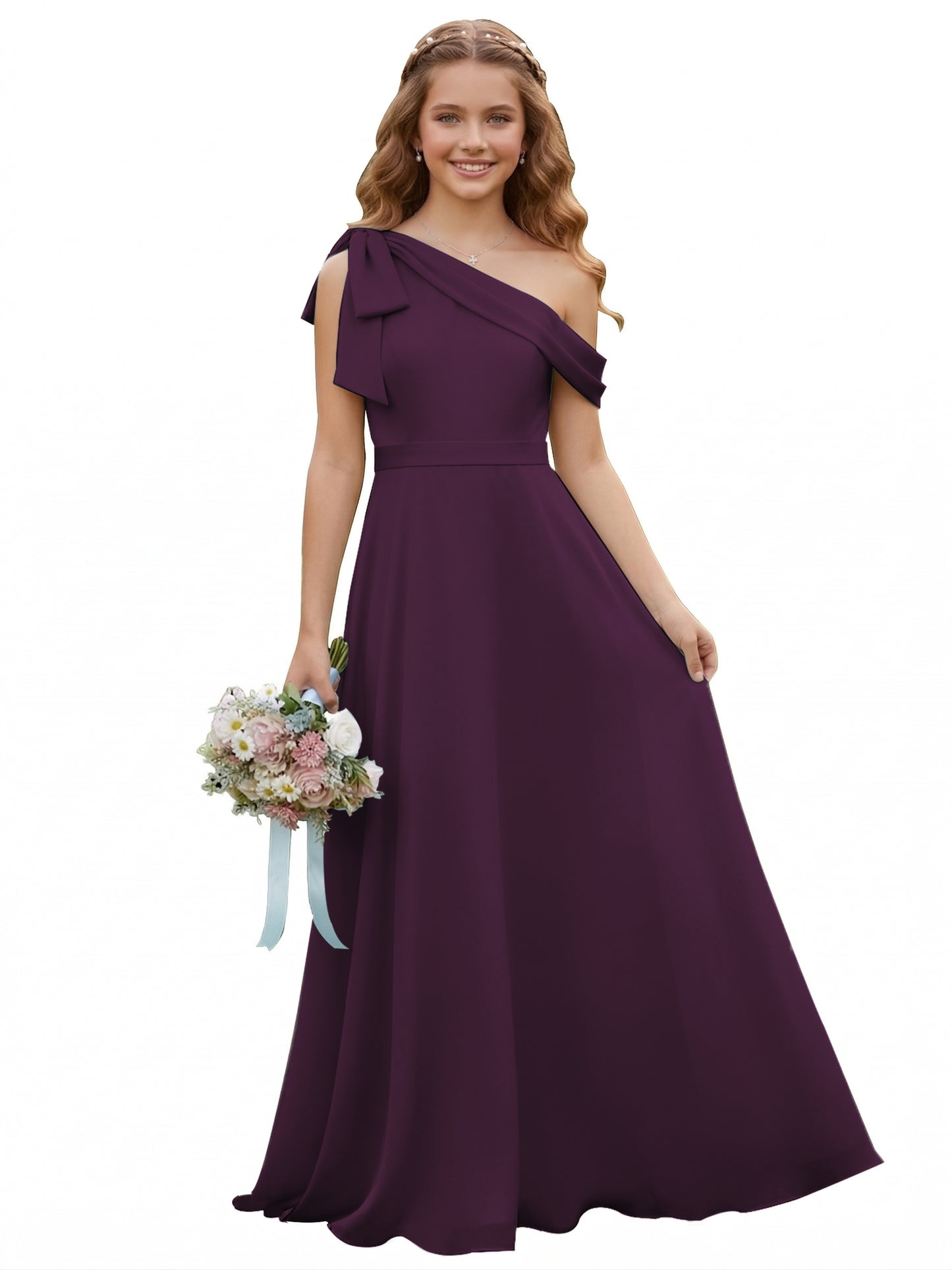 dideyttawl One Shoulder Junior Bridesmaid Dresses for Girls 4-16 Chiffon  A-Line Pageant Formal Party Ball Dress 2562