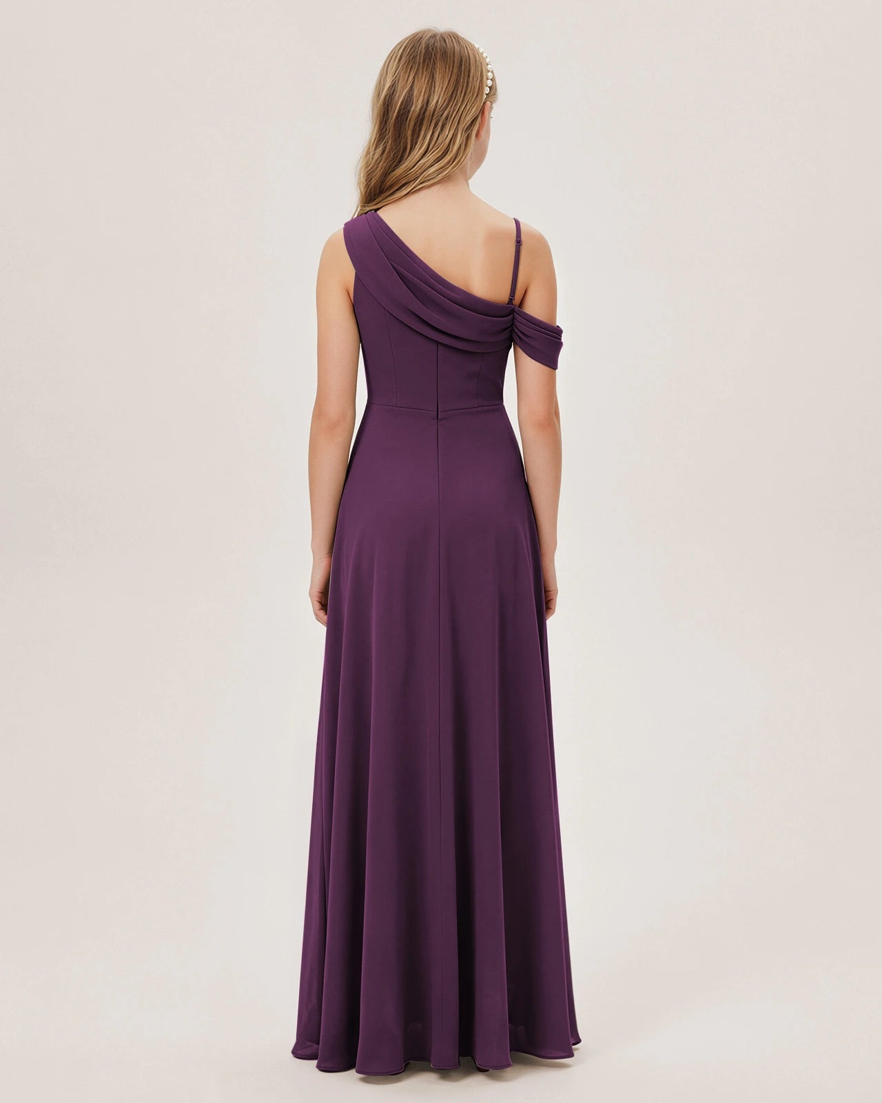 Grape Chiffon A-line Junior Bridesmaid Dress Back View
