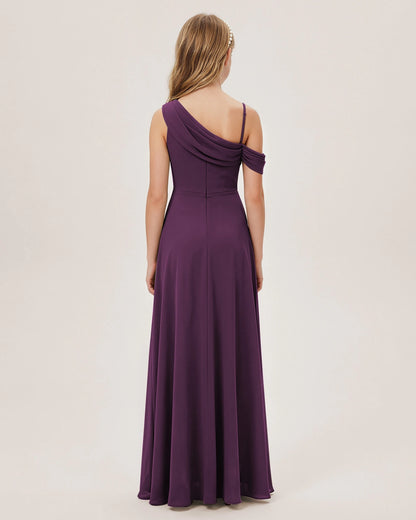 Grape Chiffon A-line Junior Bridesmaid Dress Back View