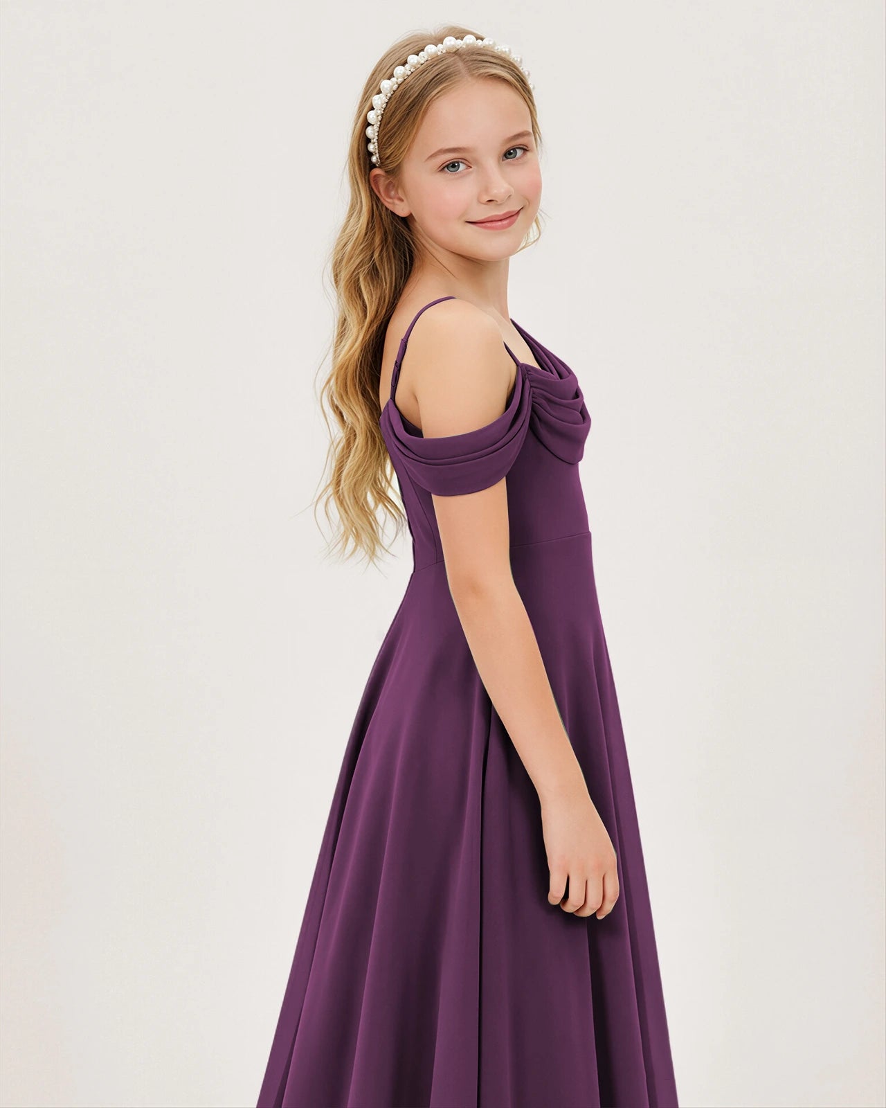 Grape Chiffon A-line Junior Bridesmaid Dress Side View
