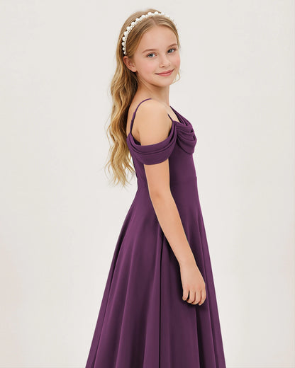 Grape Chiffon A-line Junior Bridesmaid Dress Side View