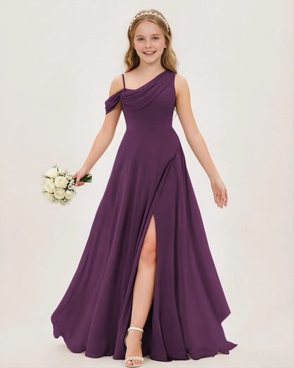Grape Chiffon A-line Junior Bridesmaid Dress Front View