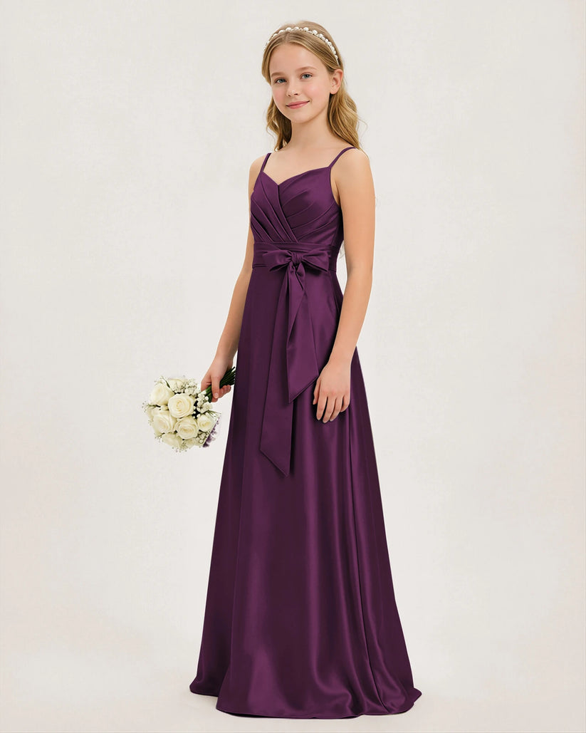 Grape Satin A-line Junior Bridesmaid Dress Side View