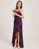 Grape Satin A-line Girls Formal Dress Front View
