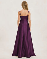 Grape Satin A-line Junior Bridesmaid Dress Back View