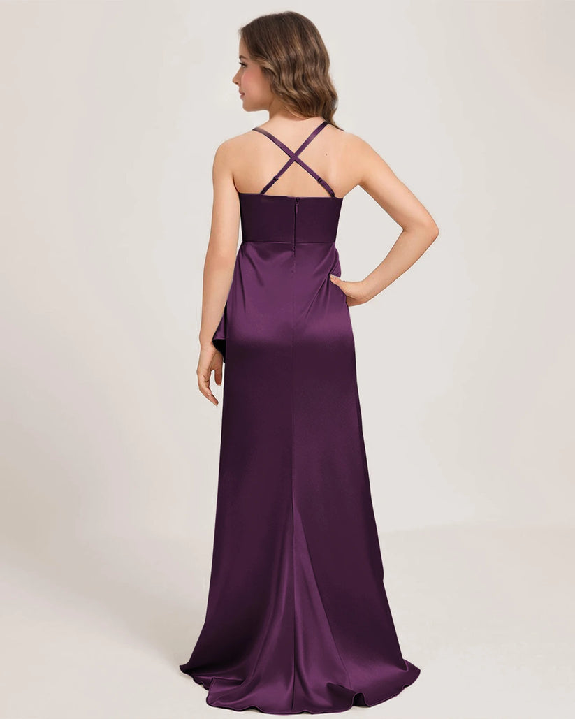 Grape Satin A-line Girls Formal Dress Back View
