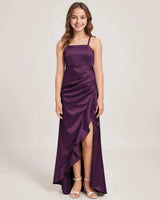 Grape Satin A-line Girls Formal Dress Front View